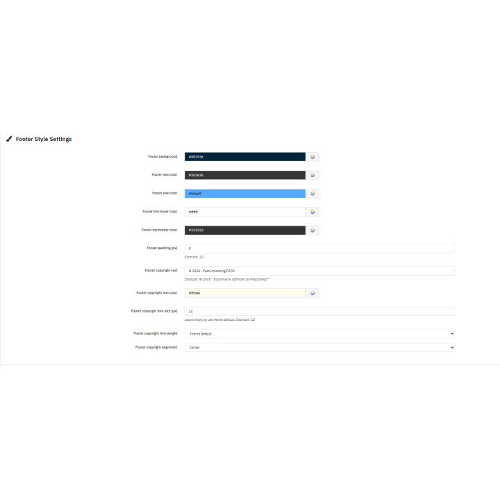 Prestashop v8/9.x Footer Color change & Custom Footer Text Addon v2.1.2.5
